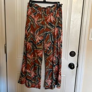 LOFT Tropical Print Wide Leg Cropped Pant